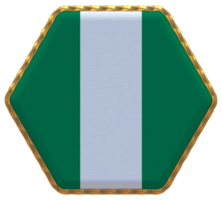 Nigeria drapeau dans hexagone forme avec or frontière, bosse texture, 3d le rendu png