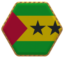 Sao Tome and Principe Flag in Hexagon Shape with Gold Border, Bump Texture, 3D Rendering png