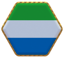 Sierra Leone Flag in Hexagon Shape with Gold Border, Bump Texture, 3D Rendering png
