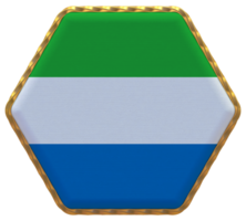 Sierra Leone Flag in Hexagon Shape with Gold Border, Bump Texture, 3D Rendering png