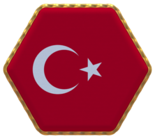Turkey Flag in Hexagon Shape with Gold Border, Bump Texture, 3D Rendering png