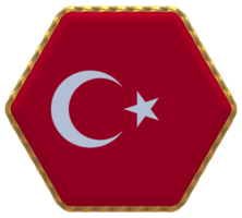 Turquía bandera en hexágono forma con oro borde, bache textura, 3d representación png