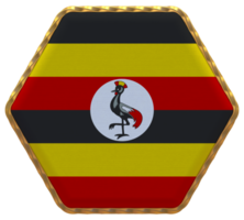 Uganda Flag in Hexagon Shape with Gold Border, Bump Texture, 3D Rendering png