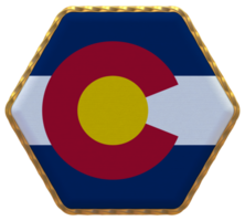 Zustand von Colorado Flagge im Hexagon gestalten mit Gold Grenze, stoßen Textur, 3d Rendern png