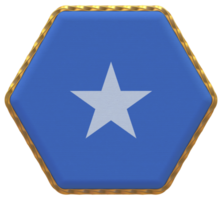 Somalia Flag in Hexagon Shape with Gold Border, Bump Texture, 3D Rendering png
