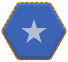 Somalia Flag in Hexagon Shape with Gold Border, Bump Texture, 3D Rendering png