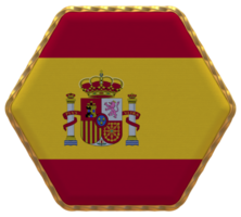 España bandera en hexágono forma con oro borde, bache textura, 3d representación png