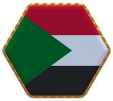 Sudan Flag in Hexagon Shape with Gold Border, Bump Texture, 3D Rendering png