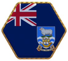 Falkland Islands Flag in Hexagon Shape with Gold Border, Bump Texture, 3D Rendering png