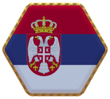 serbia flagga i sexhörning form med guld gräns, stöta textur, 3d tolkning png