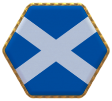 Escocia bandera en hexágono forma con oro borde, bache textura, 3d representación png