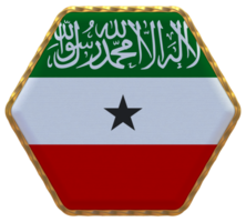 somaliland flagga i sexhörning form med guld gräns, stöta textur, 3d tolkning png