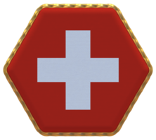 Suisse drapeau dans hexagone forme avec or frontière, bosse texture, 3d le rendu png