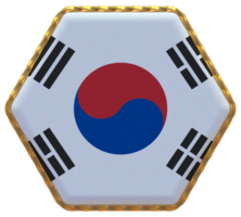 sur Corea bandera en hexágono forma con oro borde, bache textura, 3d representación png