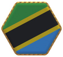 Tanzania bandera en hexágono forma con oro borde, bache textura, 3d representación png