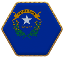 State of Nevada Flag in Hexagon Shape with Gold Border, Bump Texture, 3D Rendering png