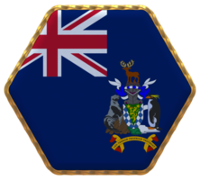 South Georgia and the South Sandwich Islands, SGSSI Flag in Hexagon Shape with Gold Border, Bump Texture, 3D Rendering png