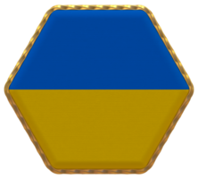 ukraina flagga i sexhörning form med guld gräns, stöta textur, 3d tolkning png