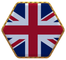 United Kingdom Flag in Hexagon Shape with Gold Border, Bump Texture, 3D Rendering png