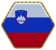 Slovenia Flag in Hexagon Shape with Gold Border, Bump Texture, 3D Rendering png