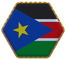 South Sudan Flag in Hexagon Shape with Gold Border, Bump Texture, 3D Rendering png