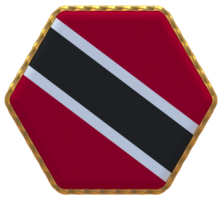 Trinidad and Tobago Flag in Hexagon Shape with Gold Border, Bump Texture, 3D Rendering png