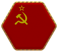 Soviet Union Flag in Hexagon Shape with Gold Border, Bump Texture, 3D Rendering png