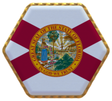 State of Florida Flag in Hexagon Shape with Gold Border, Bump Texture, 3D Rendering png