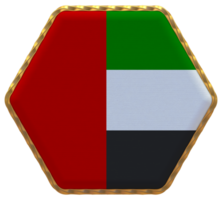 United Arab Emirates Flag in Hexagon Shape with Gold Border, Bump Texture, 3D Rendering png