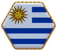 Uruguay bandera en hexágono forma con oro borde, bache textura, 3d representación png