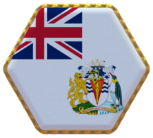 British Antarctic Territory Flag in Hexagon Shape with Gold Border, Bump Texture, 3D Rendering png