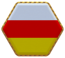 South Ossetia Flag in Hexagon Shape with Gold Border, Bump Texture, 3D Rendering png