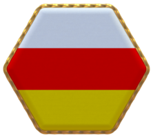 South Ossetia Flag in Hexagon Shape with Gold Border, Bump Texture, 3D Rendering png