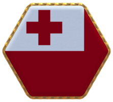 Tonga Flag in Hexagon Shape with Gold Border, Bump Texture, 3D Rendering png