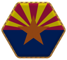 State of Arizona Flag in Hexagon Shape with Gold Border, Bump Texture, 3D Rendering png