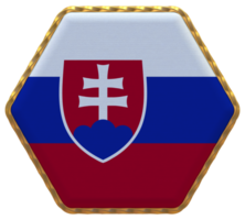 Slovakia Flag in Hexagon Shape with Gold Border, Bump Texture, 3D Rendering png