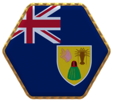 turken en caicos eilanden, tci vlag in zeshoek vorm met goud grens, buil textuur, 3d renderen png