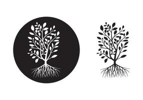 two black and white illustrations of trees with roots vector