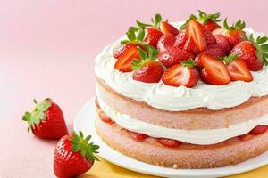 AI generated Strawberry Cake. AI Generative Pro Photo