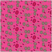 Red and green floral textile design on pink background vector