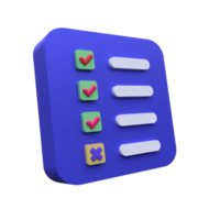 unique 3d render glossy document check list icon.Trendy and modern in 3d style. png