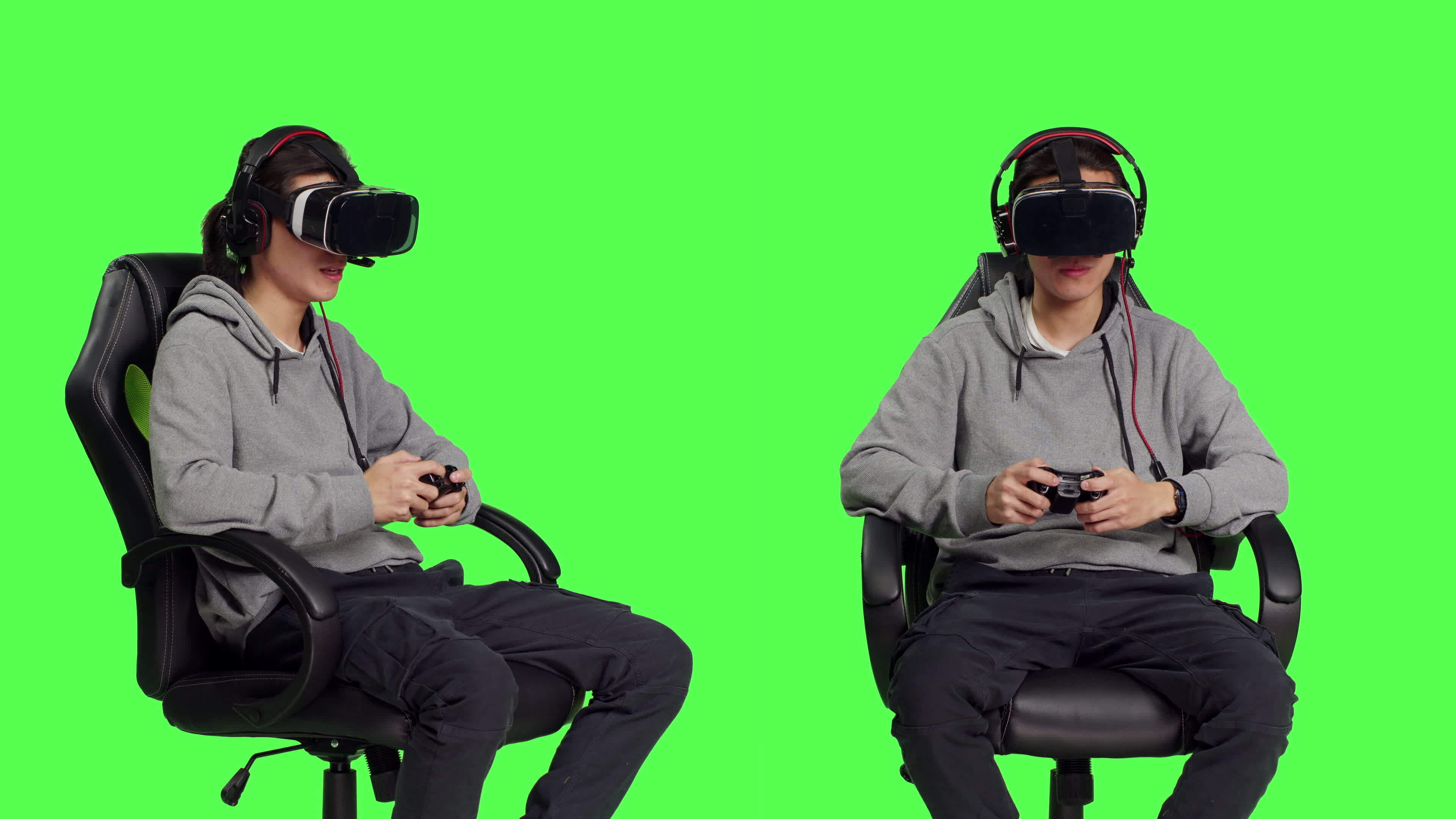 Gamer using vr glasses and controller to play video games. Man with virtual  reality goggles holding joystick in front of computer, playing online game.  Player having fun with games Stock Photo 