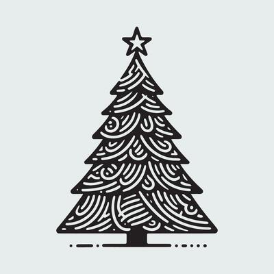 geometric christmas tree with star on top, black outline shape geometric christmas tree silhouette isolated minimal unique creative christmas tree xmas elegant design pine tree abstract design