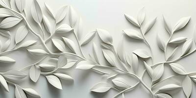 AI generated White Geometric Floral Leaf 3D Tile Texture Wall Background Illustration Banner Panorama photo