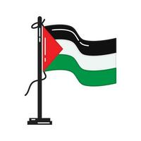 wavy national flag of palestine with pole and string icon vector illustration design