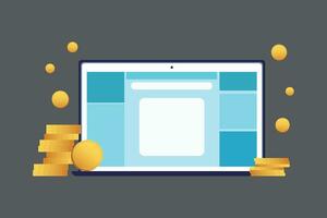 commerce finance vector illustration with coins computer for online marketing concept