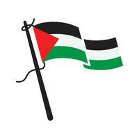 perspective wavy flag of palestine with pole and string icon flat vector illustration design