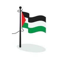 perspectiva ondulado bandera de Palestina con polo y cuerda web icono plano vector ilustración diseño