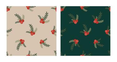 Seamless pattern set with abstract Christmas botany.  Hand drawn retro vintage vector texture for wallpaper, prints, wrapping, textile