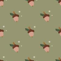 Simple seamless pattern with acorn and oak leaves. Winter season and Christmas concept. Hand drawn vector texture for wallpaper, prints, wrapping, textile